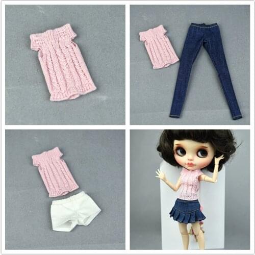 Pink Sweater & Jeans Pants Skirt / Topshop knitwear Top Outfit Clothing Set For 1/6 BJD Xinyi Barbie Blythe FR ST Doll