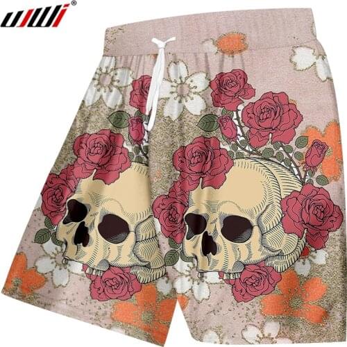 UJWI 3D Printed Beautiful Wreath Skulls Beach Shorts Mens Spandex Clothing New Arrivals Chinese Style Man Shorts