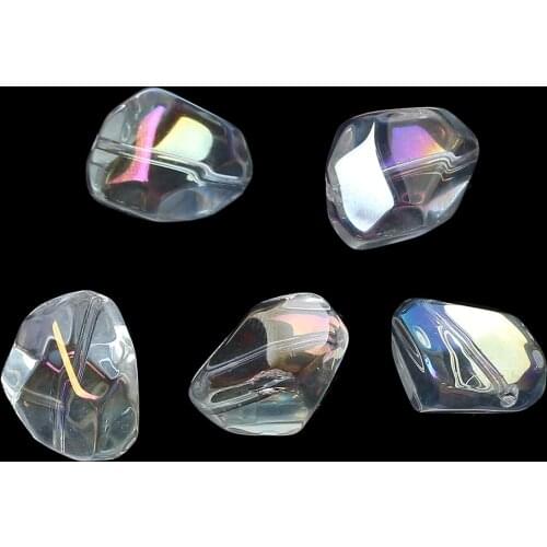 DoreenBeads Glass Loose Beads Irregular Transparent AB Color About 15mm( 5/8") x 12mm( 4/8"), Hole: Approx 1mm, 30 PCs