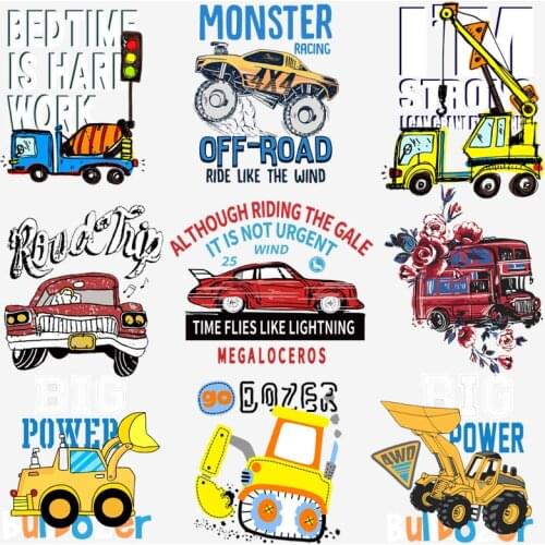 Transport Patches Cartoon Stickers Iron On Transfers For T-Shirt Cute Hoodies Clothing Applique Vinyl Heat Transfer Patch Stripe