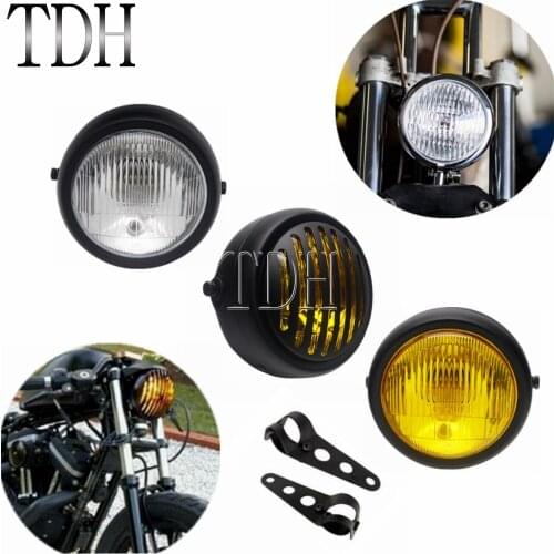 Universal Motorcycle Headlight Head Lamp Retro Bracket Mount Headlight for Harley Cafe Racer Bobber Cafe Racer Touring Custom