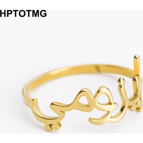 Custom Personalized Arabic Name Ring Stainless Steel Adjustable Rings For Women Men Islamic Bff Rings Jewelry Gift Bague Femme