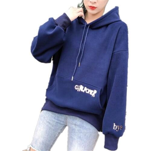 Womens Pure color hoodie English alphabet embroidery Plush Plus thicknes Pullover Fashion sweatshirt Multi-color Optional