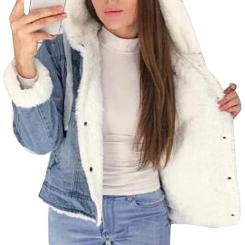 Adisputent 2020 Winter Velvet Thick Denim Jacket Female Winter Big Fur Collar Korean Lamb Coat Female Student Fashion Short Coat