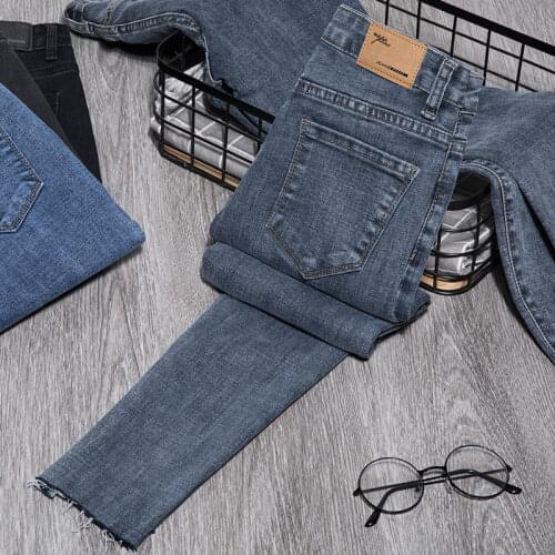 Woman Jeans Pants Blue Gray High Waist Spring Summer Stretch Tappered Pencil Pants Pantalones Vaqueros Mujer