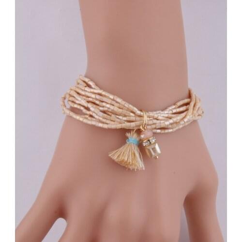 Zouchunfu Fashion Bohemian Woman Bracelet High Quality Glass Beads Crystal Beaded Bracelet Girl Gift Tassel Bracelet