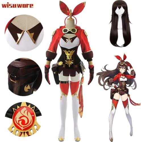 2021 New Game Anime Genshin Impact Cosplay Costume Amber Full Set Cosplay Costume and Wig for Women Halloween Party Clothes