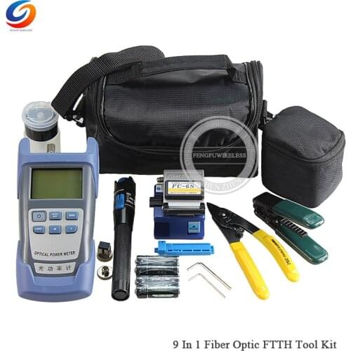 10PCS Fiber Optic FTTH Tool Kit with FC-6S Fiber Cleaver and Optical Power Meter 1MW VFL Wire stripper CFS-2