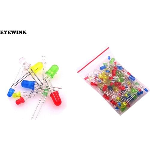 100pcs 3mm 5mm Bright LED Light Emitting Diodes LED Light Assorted Kit 3V 20mA White Yellow Red Blue Green For Home Appliance