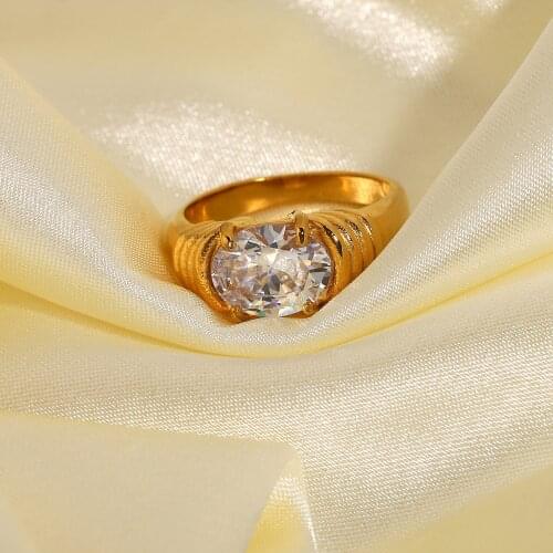 18K Gold Plated 316L Stainless Steel Zircon Rings For Women High Quality Luxury Female Rings Wedding Jewelry