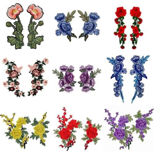2Pcs/Set Embroidered Sew on Applique Patches,Red Purple Flower Neckline Collar Patches Scrapbooking