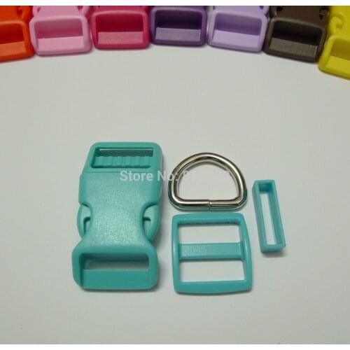 25 Sets 1'' 25mm #6 TURQUOISE COLOR Dog Collar Hardware Curved Side Release Buckle Set