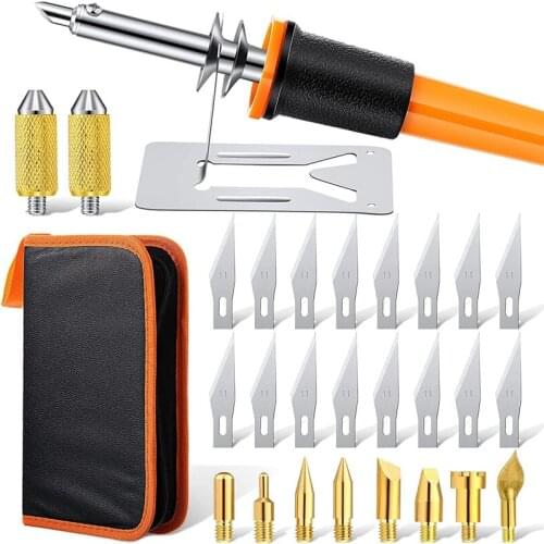 30 Pcs Electric Hot Knife Cutter Tools Stencil Cutter Wood Burning Tool For Cutting Carving Soft Thin Foam Cloth US Plug