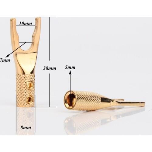 8PCS Hifi Pure Copper Gold Plated Copper Y Spade Plug Speaker Cable Wire Connector Hi-end Screw locking Spade Connector Adapter