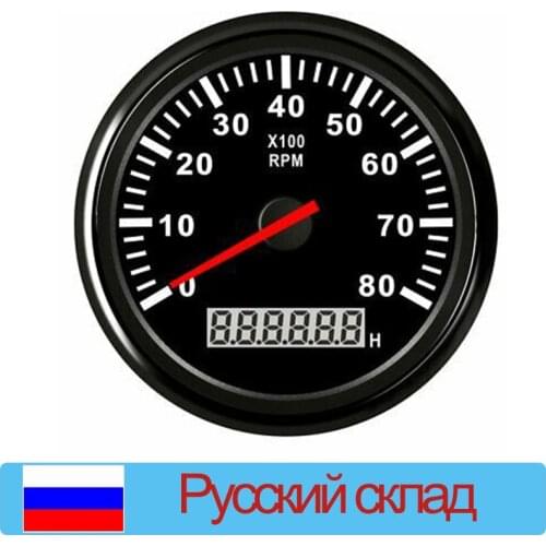8000 RPM Boat Tachometer Marine Tacho Meter Gauge LCD Hourmeter 12V/24V 85mm Car Tachometer With Red Backlight