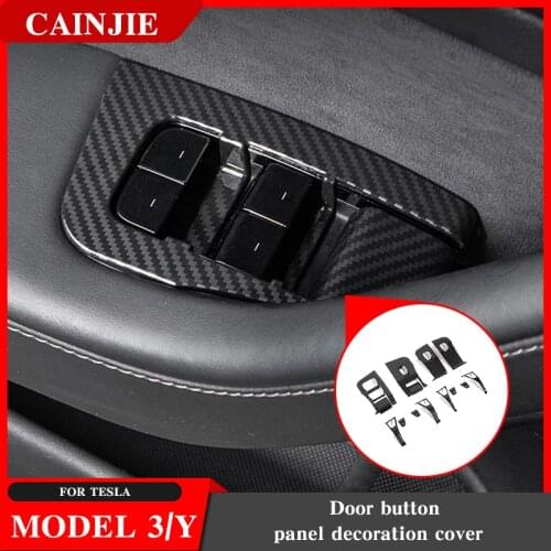 For Tesla Model 3 2021 Accessories Carbon Fiber ABS Model Y Window Control Panel Cover Button Trim Door button decoration sticke