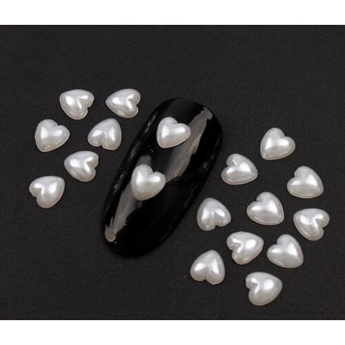 1000pcs/bag 6mm Heart Flatback Plastic Pearl Beads ABS White/Rice White/Mix Color For Nail Art And Phone Decorations
