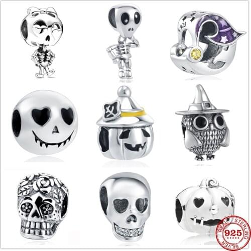 New Halloween Skeleton Boy Girl Pumpkin Owl Charm Beads fit Original Pandora Charms Silver 925 Bracelet DIY Women Jewelry Gifts
