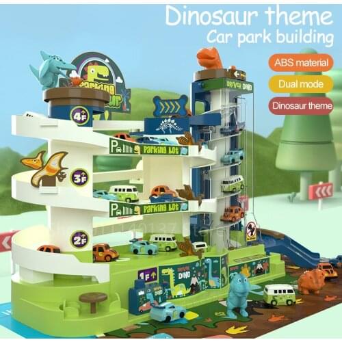 Dinosaur Theme Automobile Building Electric Rail Car Childrens Parking Lot Toys Large Three-dimensional Multilayer Small Garage