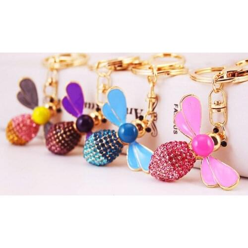 Korean-Style Creative Cute Crystal Set Colorful Galaxian Car Key Chain Animals and Insects Key Ring Metal Gift