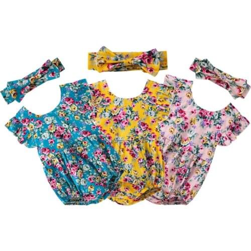 Summer Infant Newborn Baby Girls Ruffles Floral Romper+Headband 0-24M Baby Girl Clothes Toddler Girl Jumpsuit Playsuit 2020 New