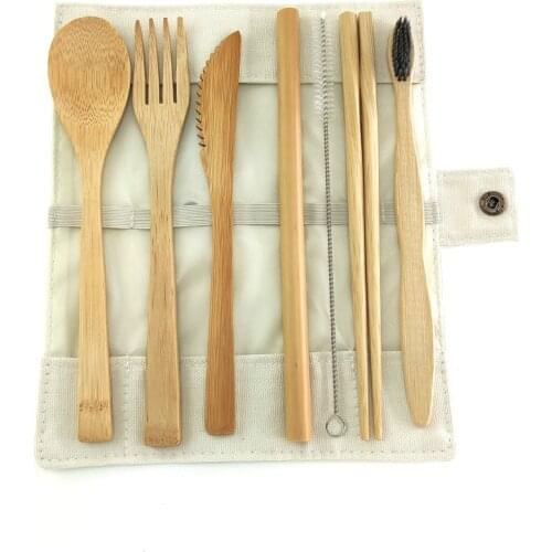 Reusable Organic Zero Waste BPA Free Bamboo Flatware Set Dishwasher-Safe Biodegradable Wood Utensils Fork Spoon Knife
