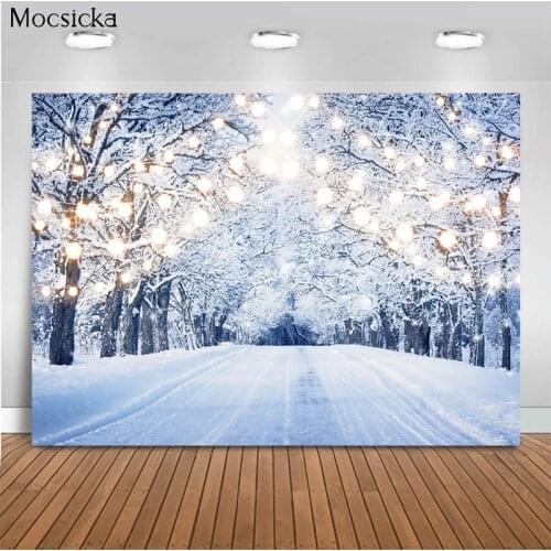 Mocsicka Winter Theme Background Snowflake Trees Fence Decoration Style Child Portrait Photo Background Photography Studio