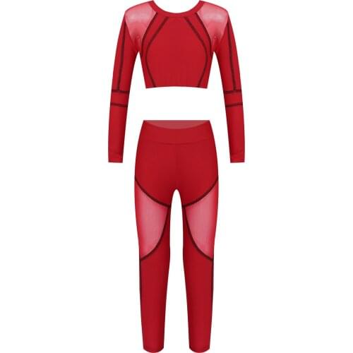 Fashion Two Piece Tracksuits Girls Skinny Sport Suit Sportswear Long Sleeve Top with Leggings Childrens Set for Running Workout