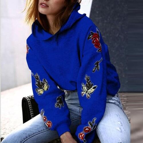 Fashion All-match Streetwear Tops Pullovers 2021 New Butterfly Printed Long Sleeve Sweatshirts Women Casual Loose Solid Hooded