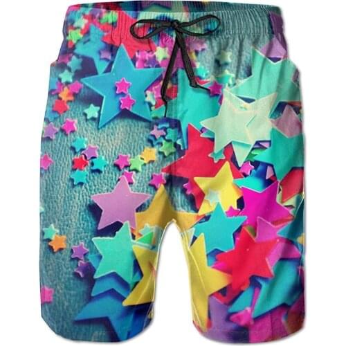 Board Shorts Colored Stars Mens Quick Dry Swim Trunks Beach Shorts