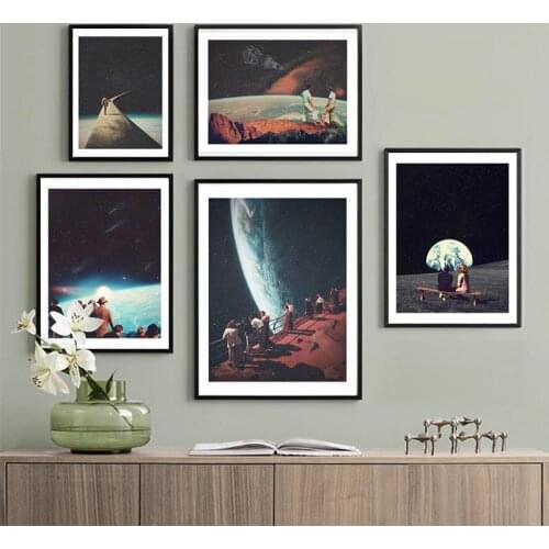 Wall Art Canvas Painting Vintage Soviet Space Poster Night Sky Universe Earth Galaxy Modern Science Fiction Pictures Home Decor