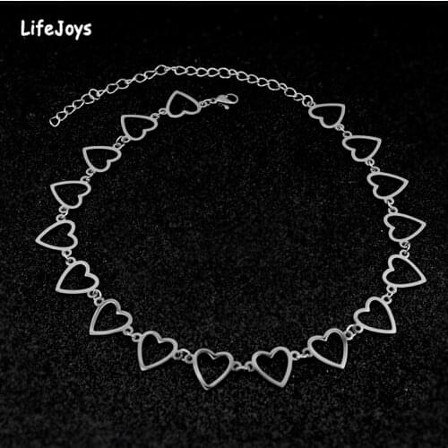 Stainless Steel Heart Chain Choker Necklace Silver Color Hollow Multi Hearts Charms Love Cute Jewelry Statement For Girls Women