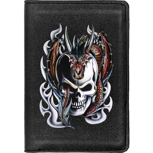 High Quality Leather Personality Skull Dragon Printing Travel Passport Cover ID Credit Card Case