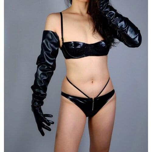 EXTRA LONG GLOVES Faux Leather PU 35" 90cm White Big Puff Balloon Sleeves Unisex Women Leather Gloves PU245