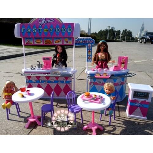 Girl birthday gift for barbie doll house furniture Kitchen burger fast food restaurant for doll baby diy toys