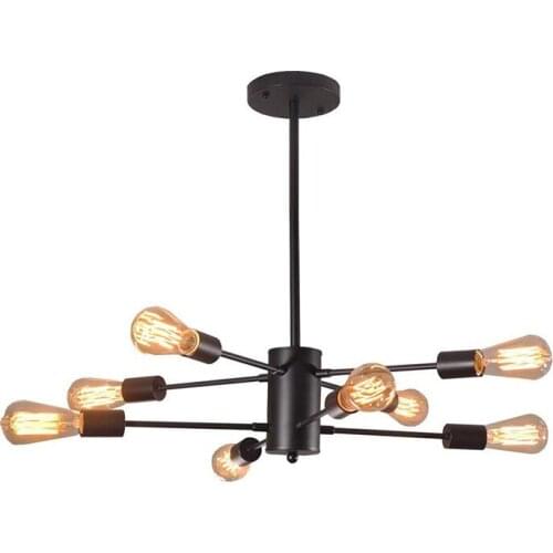 Industrial Style Retro Chandelier Black Iron Branch Straight Bar Ceiling Light LOFT European Standard