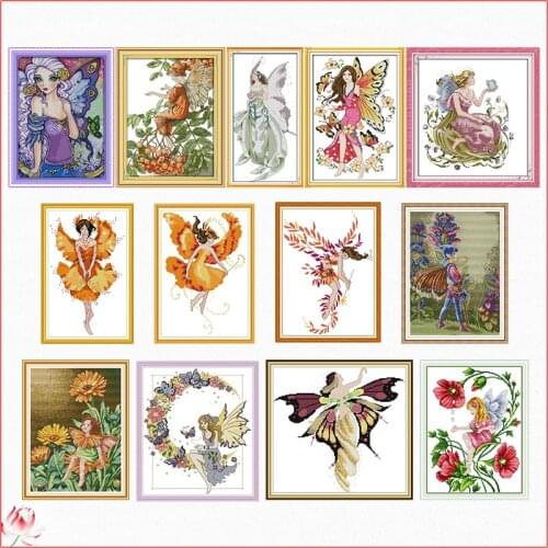 Joy Sunday Butterfly Fairy Cross Stitch Kit 14ct 11ct Canvas Fabric Embroidery Kit DIY Pattern Sewing Set Home Decoration Crafts