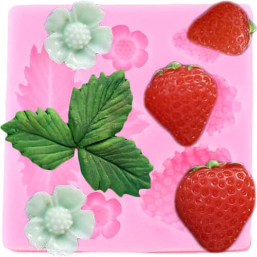 DIY Strawberry Silicone Mold Flower Leaves Cupcake Topper Fondant Cake Decorating Tools Candy Clay Chocolate Gumpaste Moulds