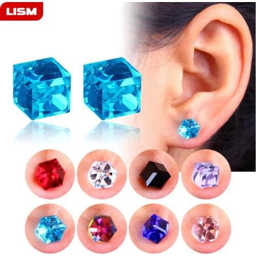1 Pair Unisex Non Piercing Clip on Magnetic Magnet Crystal Square Cubic Zircon CZ Ear Stud Earrings