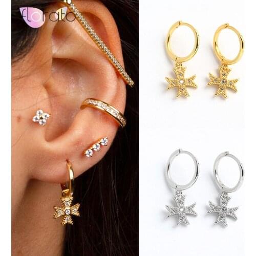 925 silver cz cross hoop earrings, Dangling cross, Hoop earrings gold, Dainty earrings, Huggie earrings,Tiny hoops for women A30