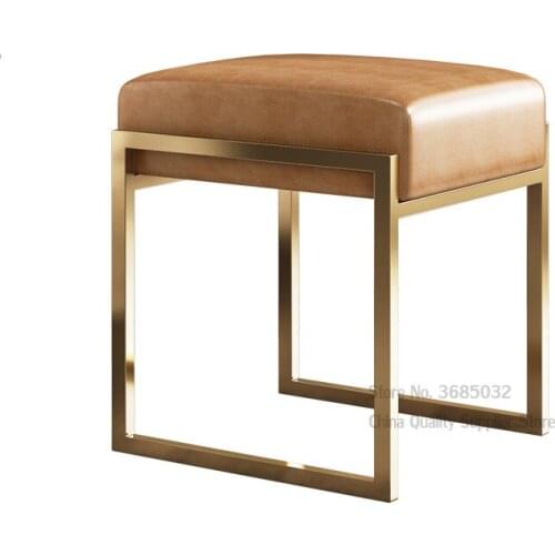 Nordic Leather Change Shoe Bench Bedroom Golden Stainless Steel Dresser Stool Makeup Chair Dressing Stool PU Simple Small Sofa