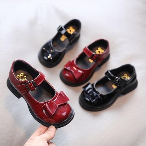 Girls Shoes 2021 Spring New Bow Princess Shoes For Big Girls Patent Leather Shoes Black Mary Janes Dress Shoes Autumn 2-14y