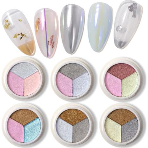 3 Colors Aurora Solid Mirror Nail Glitter Powder Dust Metal Nails UV Gel Polish Chrome Pigment Nail Art Decorations Manicure