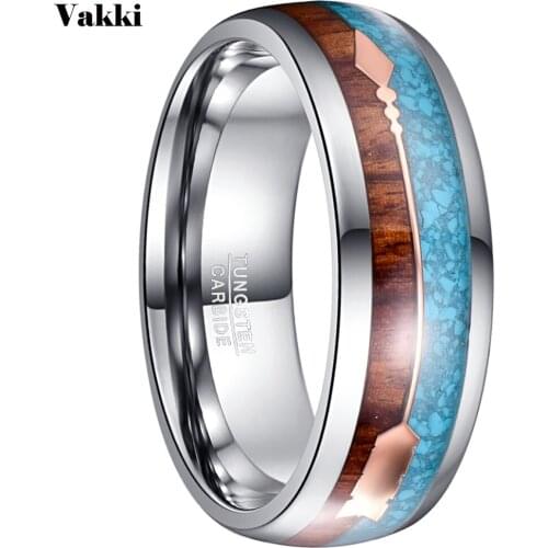 VAKKI 9mm Silver Color Tungsten Wood Rings For Men Jewelry Blue Opal Wood Men Engagement Couple Promise Rings