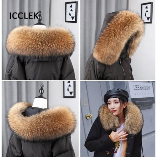 Natural Raccoon Fur Collar For Parka CoatWomen Scarf Winter Warm Real Fur Hood Trim Collar Luxury Fluffy Fur Scarves Shawls
