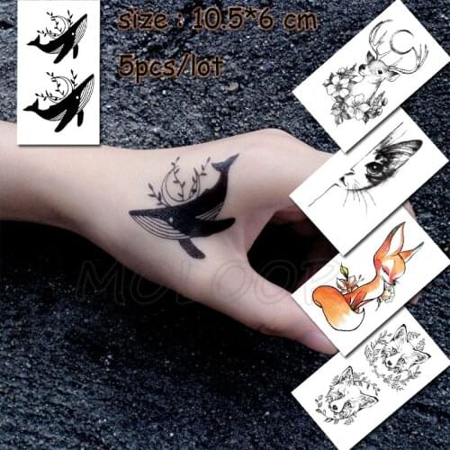 Temporary Tattoo Sticker whale deer cat fox wolf waterproof fake Tatto Water Tatoo for girl woman kid man small size sell in lot