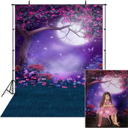 Wonderland Photography Backdrop Fantasy Fairy Forest Flower Moon Purple Background for Photo Studio Spring Children Backdrops