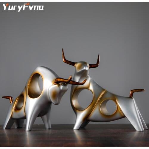 YuryFvna Creative Cow Ornaments Ox Figurine Lucky Resin Bull Crafts Office Table Decorations Fashion