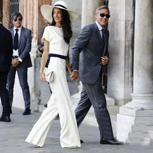 Ladies 2-piece set Summer dress White suit fashion Leisure Womens clothing Office overalls Blouse Long pantsTrendy women thin