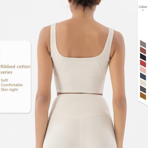 Women Sport Bra Ribbed Cotton Workout Clothes Summer Beauty Back Slimmer Running Keep Bra Sports Biker Fitness Yoga Crop Top